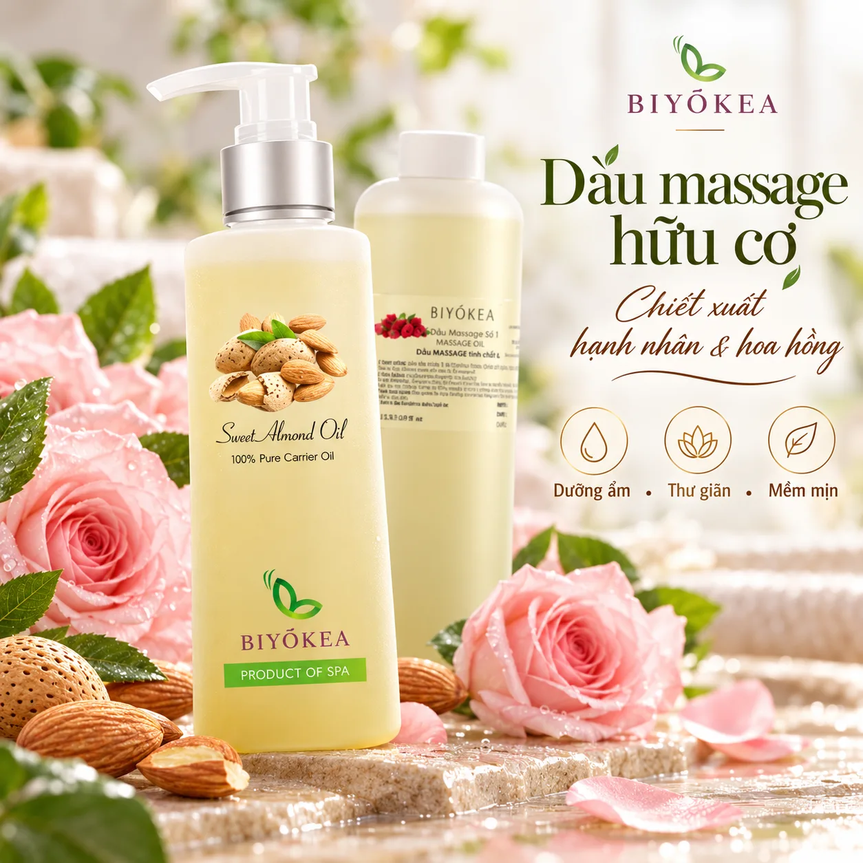 Dầu Massage Hữu Cơ Hạnh Nhân Và Hoa Hồng