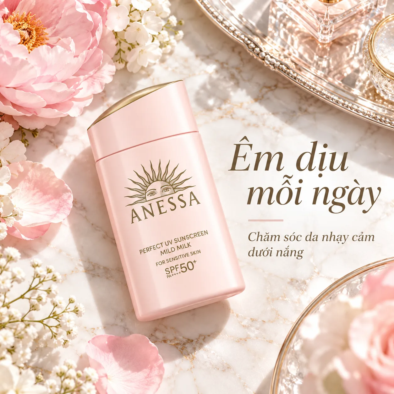 Kem Chống Nắng Anessa Hồng Moisture UV Mild Milk