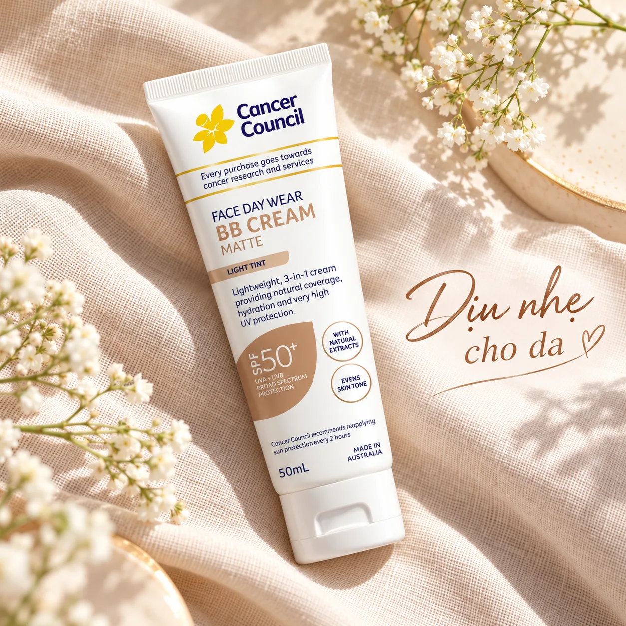 Kem Chống Nắng BB Cream Cancer Council Nâng Tone