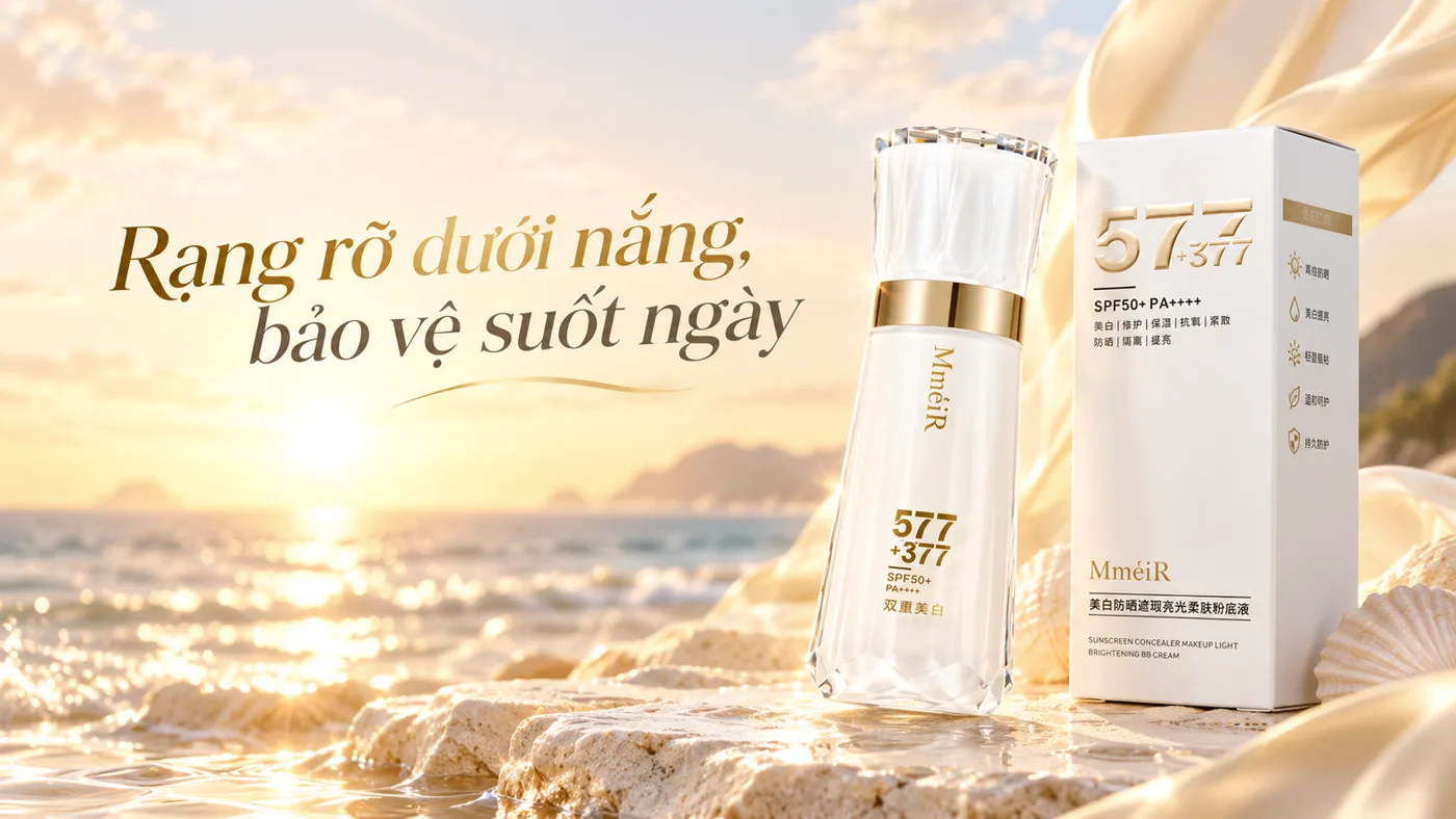 Trải nghiệm nâng tông kem chống nắng cách ly sáng da 377 + 577
