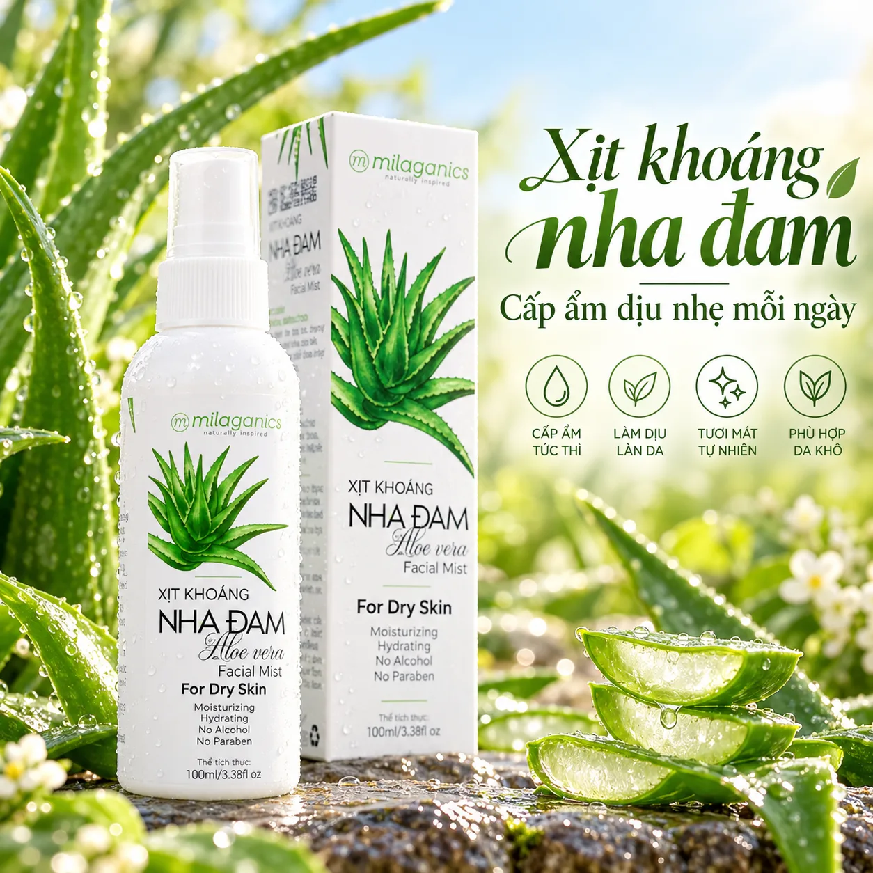 Xịt Khoáng Nha Đam Milaganics