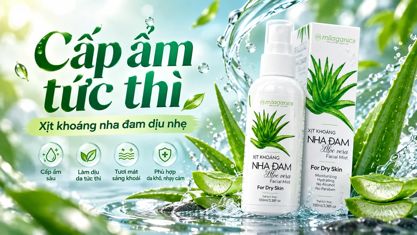 Xịt khoáng nha đam cấp ẩm dịu nhẹ Milaganics - Minh họa cơ chế hoạt chất sinh học