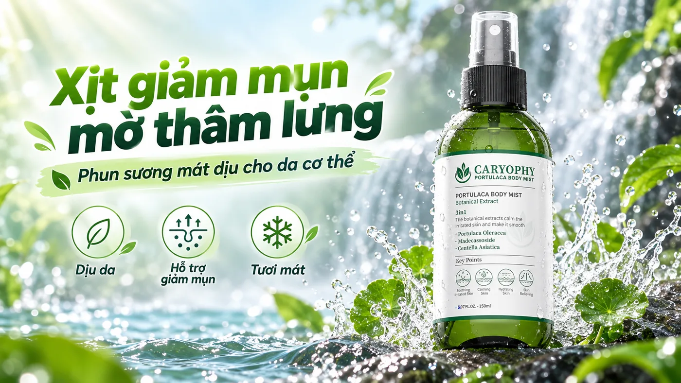 Xịt giảm mụn mờ thâm lưng Caryophy Portulaca Body Mist - Trải nghiệm thực tế